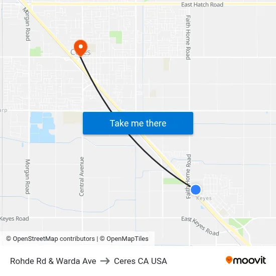 Rohde Rd & Warda Ave to Ceres CA USA map