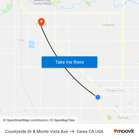 Countyside Dr & Monte Vista Ave to Ceres CA USA map