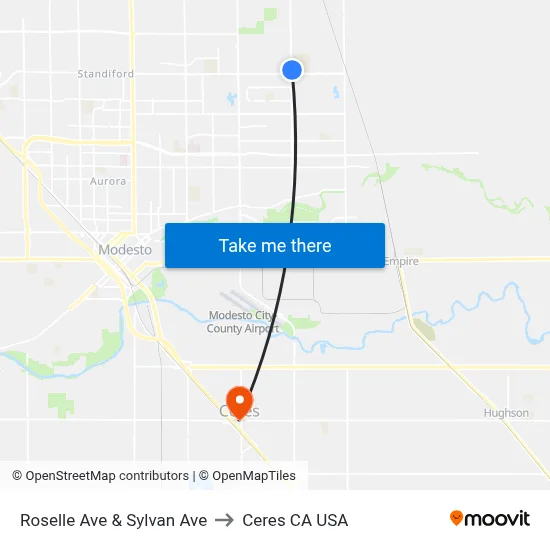Roselle Ave & Sylvan Ave to Ceres CA USA map