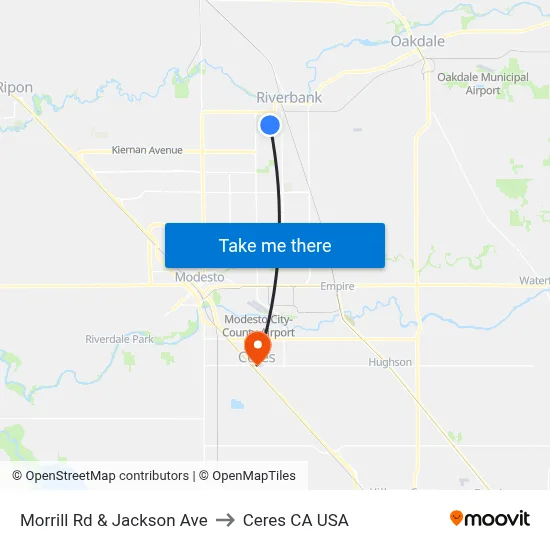Morrill Rd & Jackson Ave to Ceres CA USA map