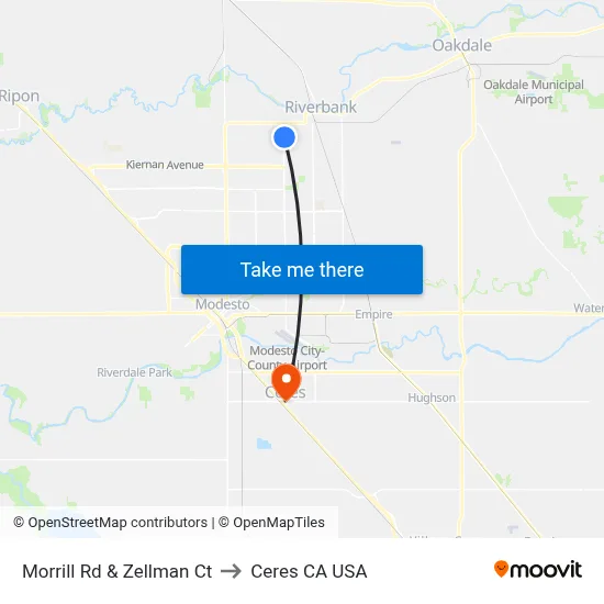 Morrill Rd & Zellman Ct to Ceres CA USA map