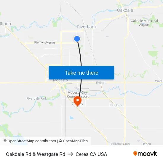 Oakdale Rd & Westgate Rd to Ceres CA USA map