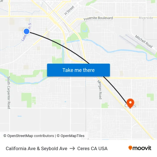 California Ave & Seybold Ave to Ceres CA USA map