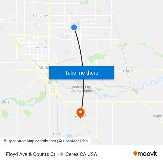 Floyd Ave & Counts Ct to Ceres CA USA map
