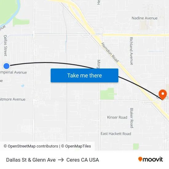 Dallas St & Glenn Ave to Ceres CA USA map