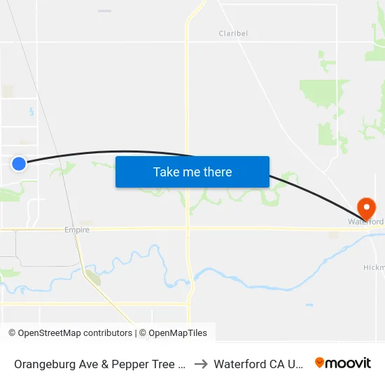 Orangeburg Ave & Pepper Tree Ln to Waterford CA USA map
