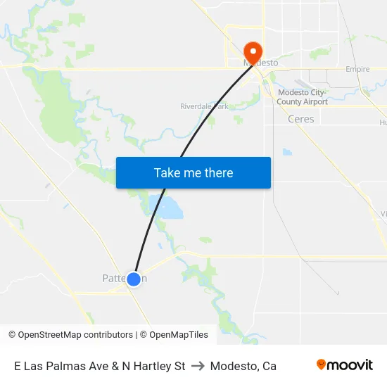 E Las Palmas Ave & N Hartley St to Modesto, Ca map