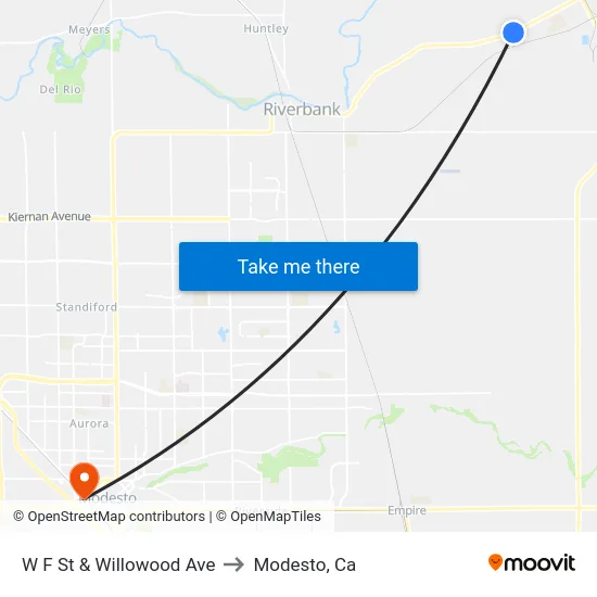 W F St & Willowood Ave to Modesto, Ca map