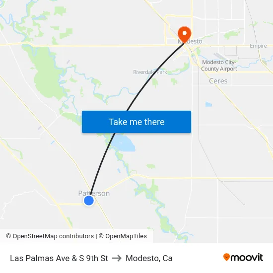 Las Palmas Ave & S 9th St to Modesto, Ca map