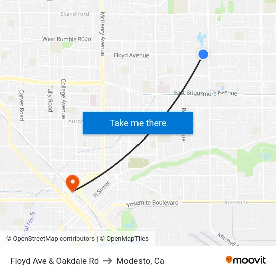 Floyd Ave & Oakdale Rd to Modesto, Ca map
