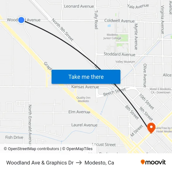Woodland Ave & Graphics Dr to Modesto, Ca map