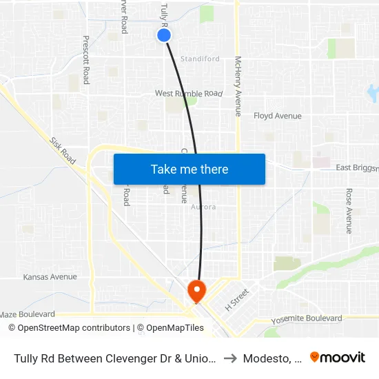 Tully Rd Between Clevenger Dr & Union Av to Modesto, Ca map