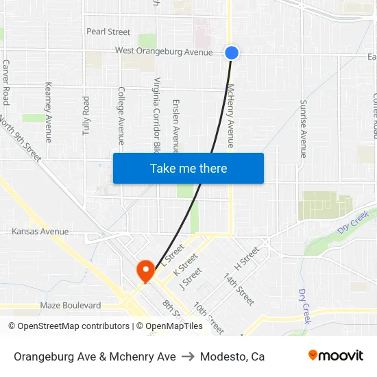 Orangeburg Ave & Mchenry Ave to Modesto, Ca map