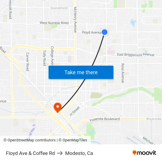 Floyd Ave & Coffee Rd to Modesto, Ca map