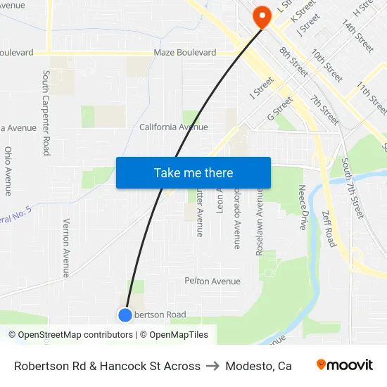 Robertson Rd & Hancock St Across to Modesto, Ca map