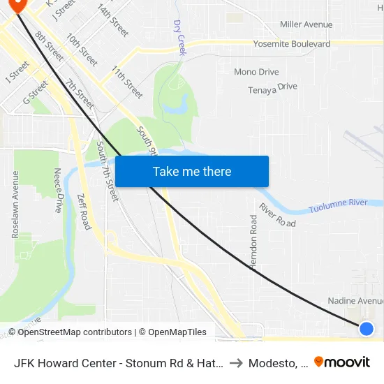 JFK Howard Center - Stonum Rd & Hatch Rd to Modesto, Ca map