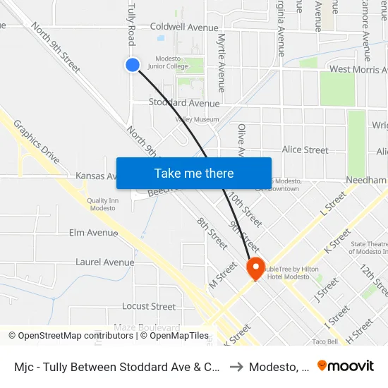 Mjc - Tully Between Stoddard Ave & Coldw to Modesto, Ca map