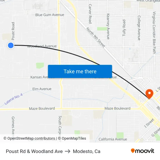 Poust Rd & Woodland Ave to Modesto, Ca map