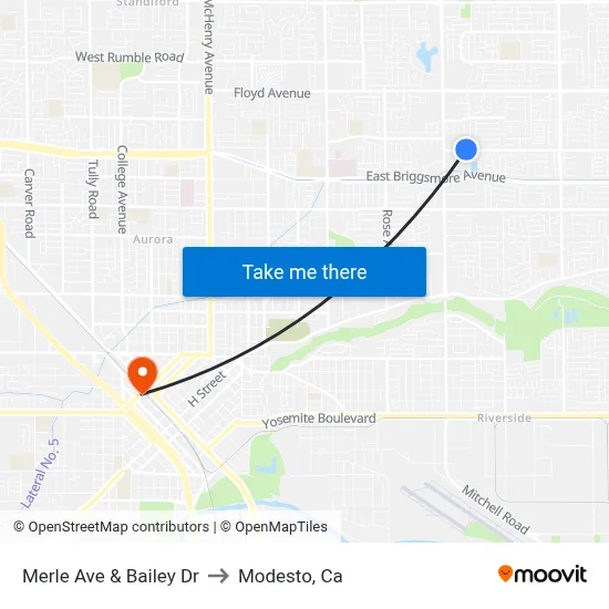 Merle Ave & Bailey Dr to Modesto, Ca map