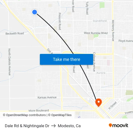 Dale Rd & Nightingale Dr to Modesto, Ca map