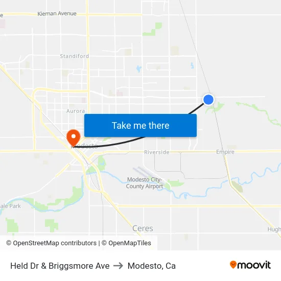 Held Dr & Briggsmore Ave to Modesto, Ca map