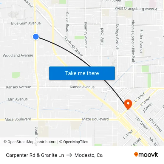 Carpenter Rd & Granite Ln to Modesto, Ca map