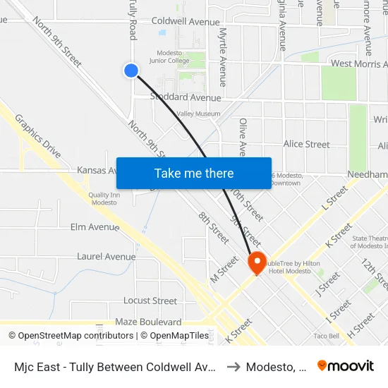 Mjc East - Tully Between Coldwell Ave & to Modesto, Ca map
