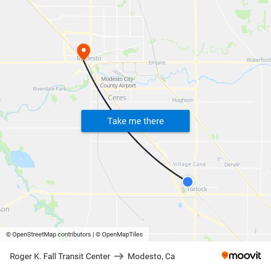 Roger K. Fall Transit Center to Modesto, Ca map