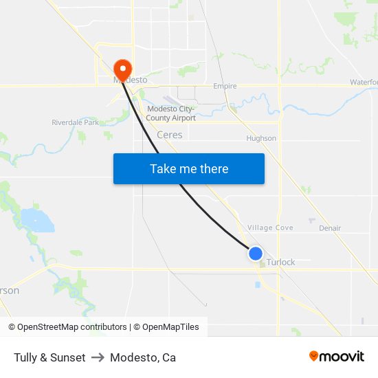 Tully & Sunset to Modesto, Ca map