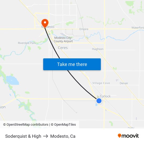 Soderquist & High to Modesto, Ca map