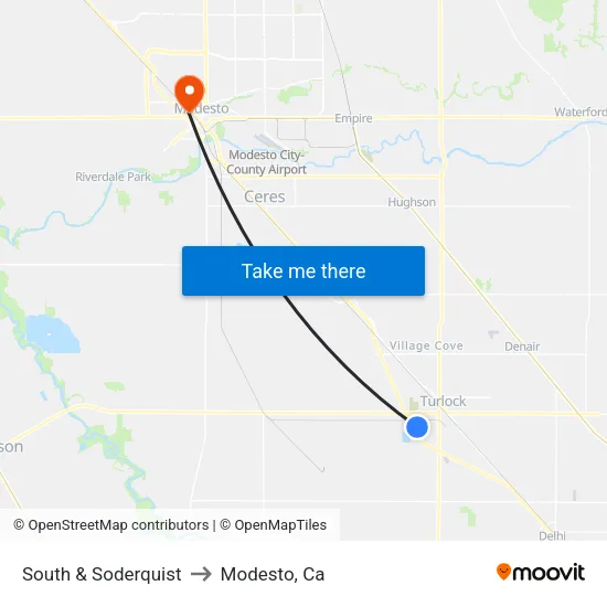 South & Soderquist to Modesto, Ca map