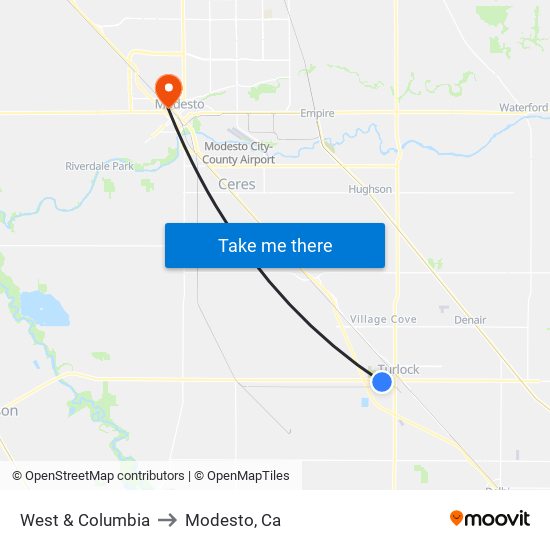 West & Columbia to Modesto, Ca map