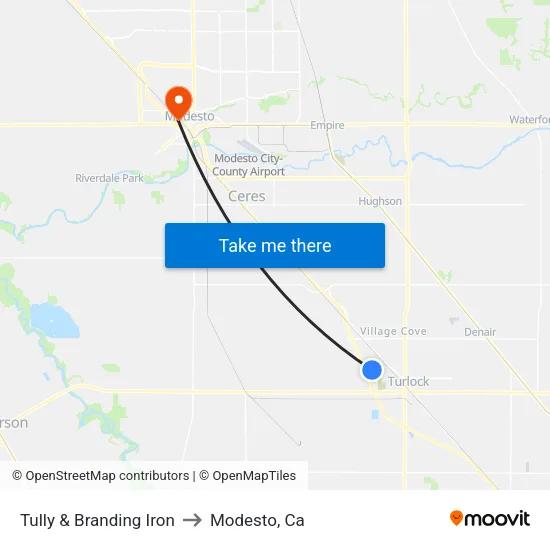 Tully & Branding Iron to Modesto, Ca map