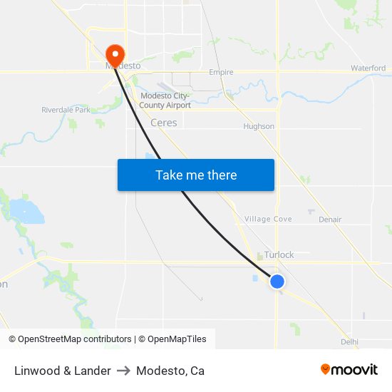 Linwood & Lander to Modesto, Ca map