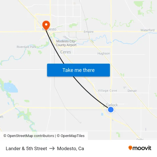 Lander & 5th Street to Modesto, Ca map