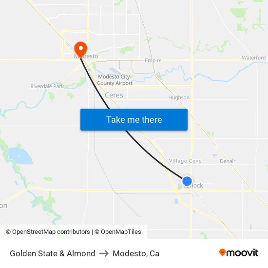 Golden State & Almond to Modesto, Ca map