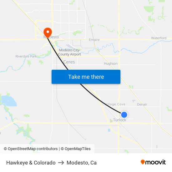 Hawkeye & Colorado to Modesto, Ca map
