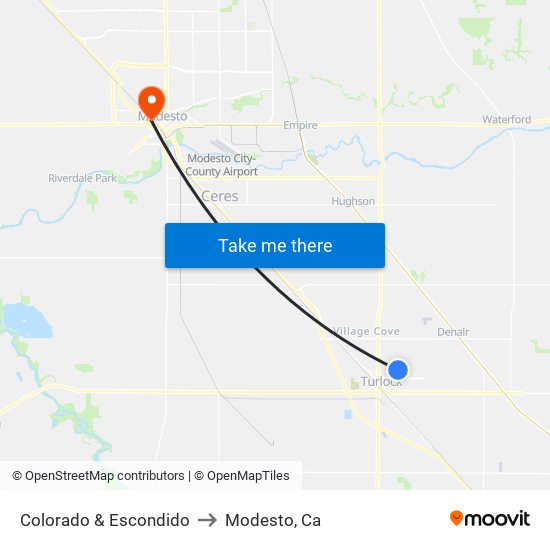 Colorado & Escondido to Modesto, Ca map