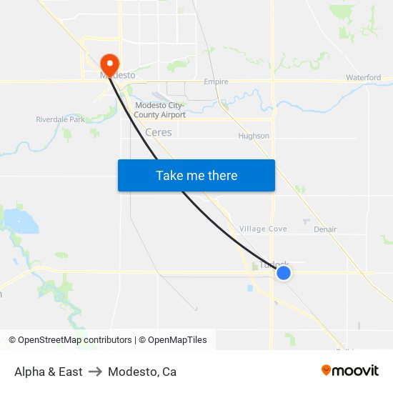 Alpha & East to Modesto, Ca map
