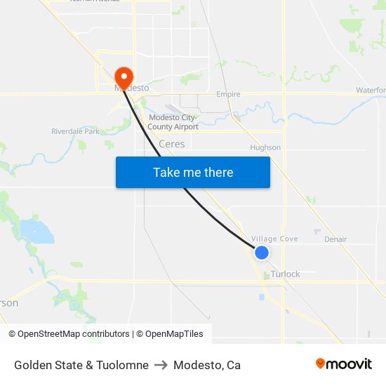 Golden State & Tuolomne to Modesto, Ca map