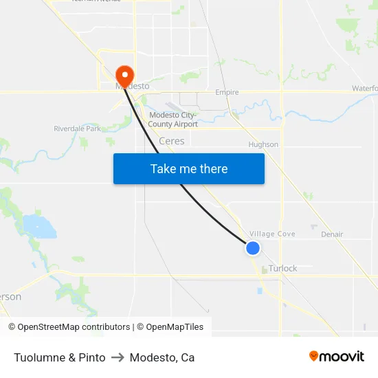 Tuolumne & Pinto to Modesto, Ca map