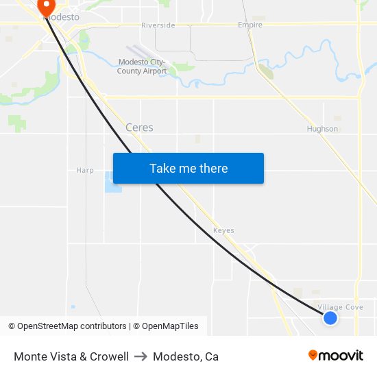 Monte Vista & Crowell to Modesto, Ca map