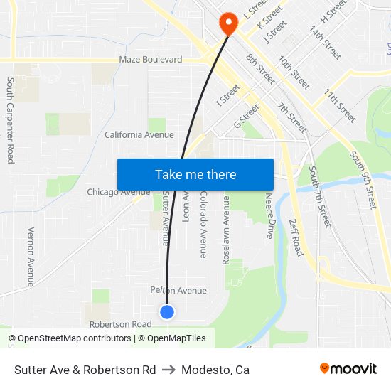 Sutter Ave & Robertson Rd to Modesto, Ca map