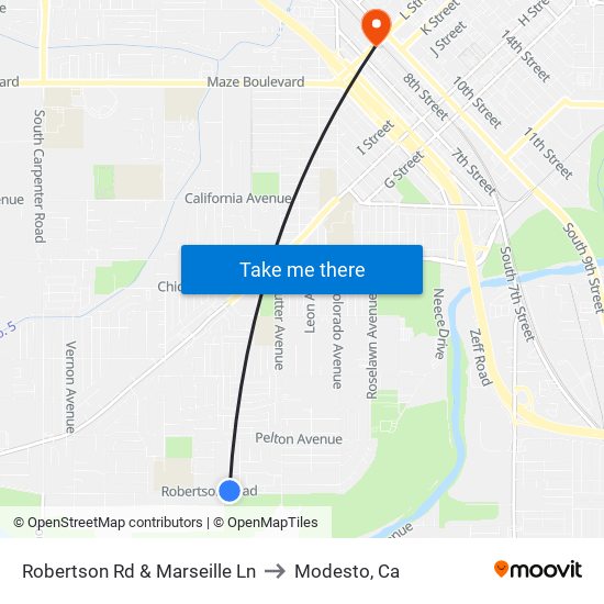 Robertson Rd & Marseille Ln to Modesto, Ca map