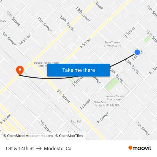 I St & 14th St to Modesto, Ca map