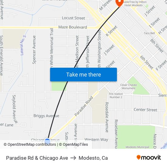 Paradise Rd & Chicago Ave to Modesto, Ca map