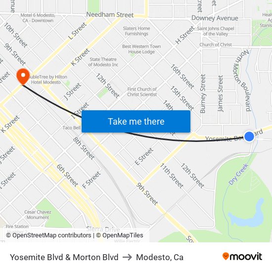 Yosemite Blvd & Morton Blvd to Modesto, Ca map