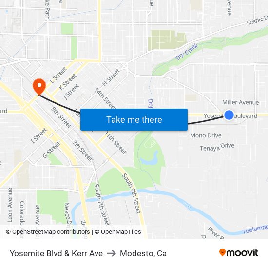 Yosemite Blvd & Kerr Ave to Modesto, Ca map