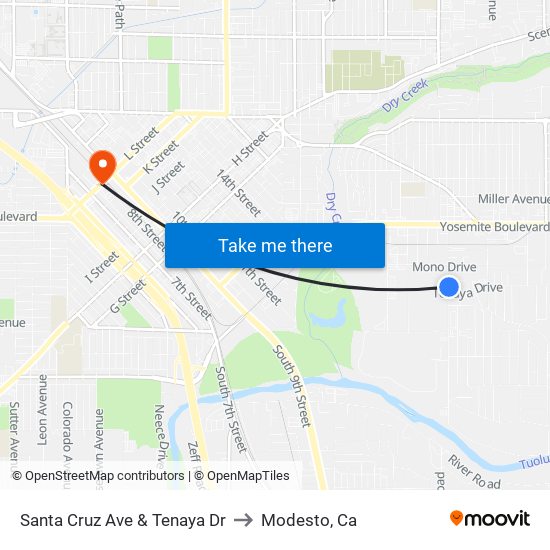 Santa Cruz Ave & Tenaya Dr to Modesto, Ca map