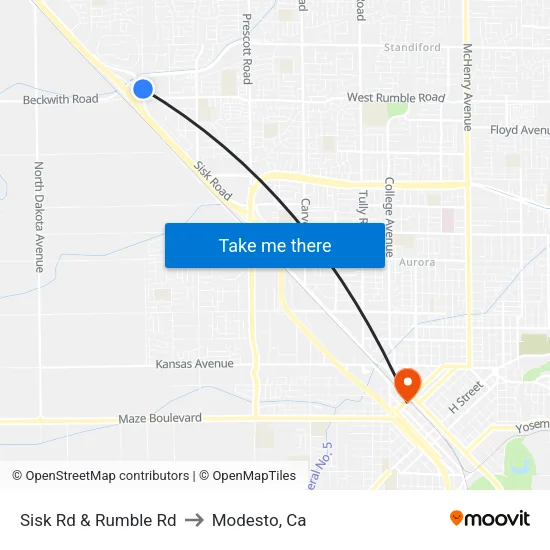 Sisk Rd & Rumble Rd to Modesto, Ca map